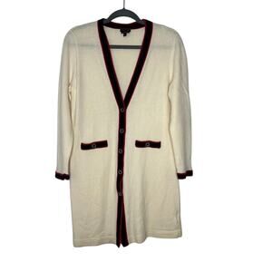 Talbots Women's Ivory 100% Merino Wool Long Cardigan L Preppy Nautical Style